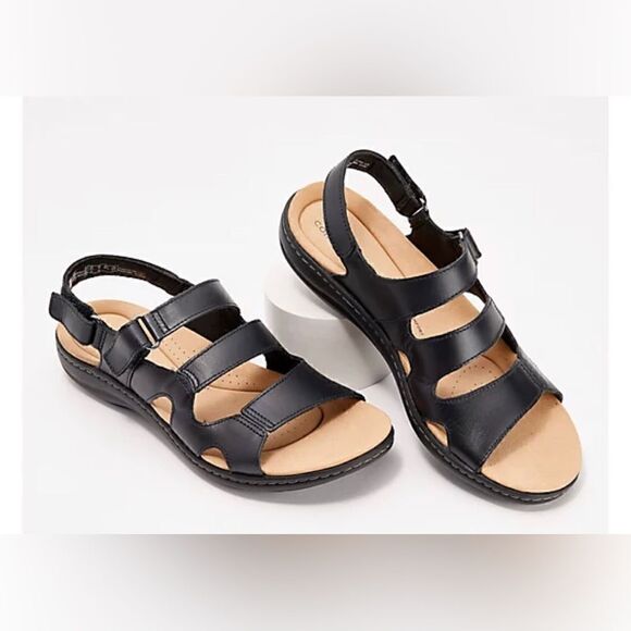 Clarks Collection Adjustable Sandals - Laurieann Style black size 10 wide - Picture 1 of 7